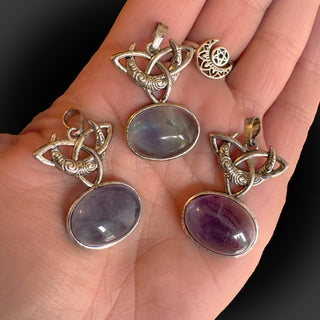 Fluorite Crystal Cabochon Triquetra Necklace