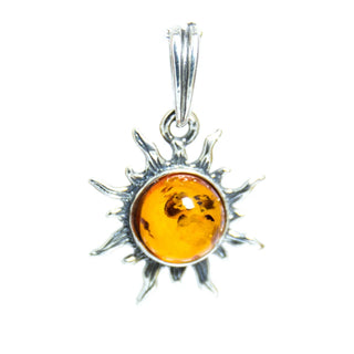 Baltic Cognac Amber Sun Pendant ~ Sterling Silver