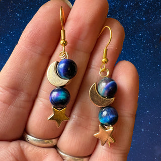 Rainbow Tigers Eye Celestial Earrings