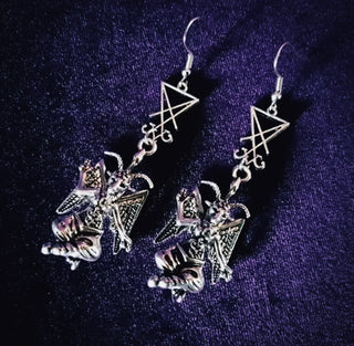 Baphomet Earrings with the Sigil of Lucifer