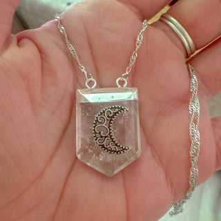 Clear Quartz Moon Cradle Necklace