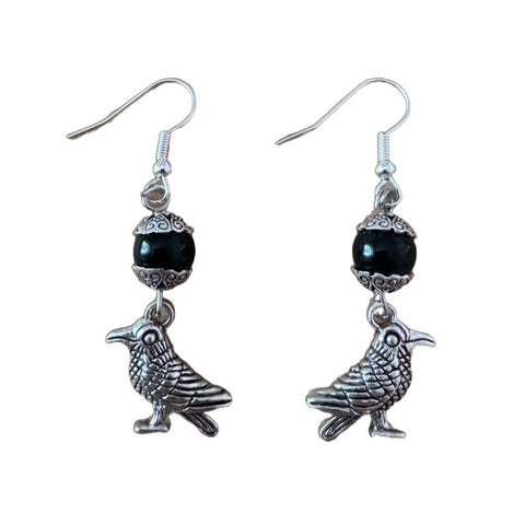 Obsidian Crow Earrings