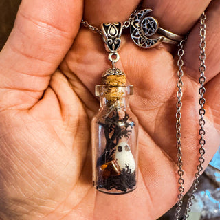 Ghost Cloche Necklace – glow in the dark ~ with amber crystals
