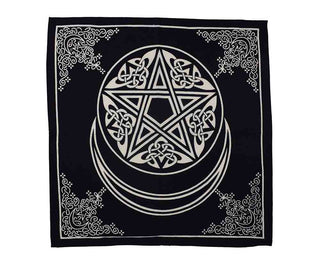 Pentacle & Crescent Moon Altar Cloth ~ Black & White