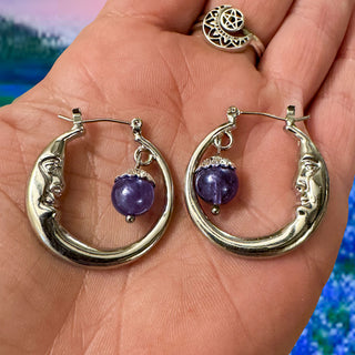 Amethyst Aura Moon Cradle Earrings