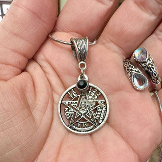Tetragrammaton Obsidian Pentacle Necklace