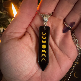 Shadow Alignment ~ Obsidian Moon Phase Pendant Necklace