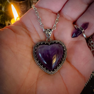 Heart of Amethyst ~ Open Crystal Heart Necklace