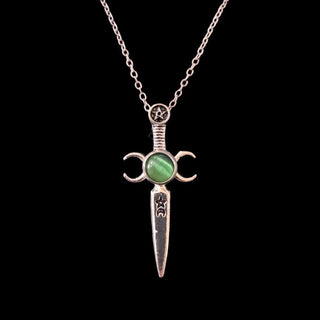 Triple Moon Cats Eye Athame ~ Witch’s Ritual Knife Necklace