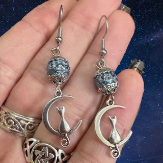 Aura Moon Cat Earrings