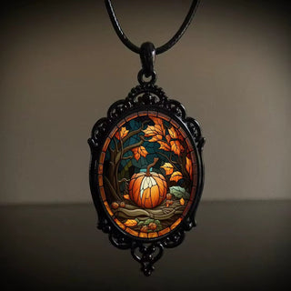 Stained Glass Pumpkin Cabochon Necklace