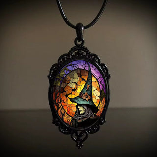 Stained Glass Witch Cabochon Necklace