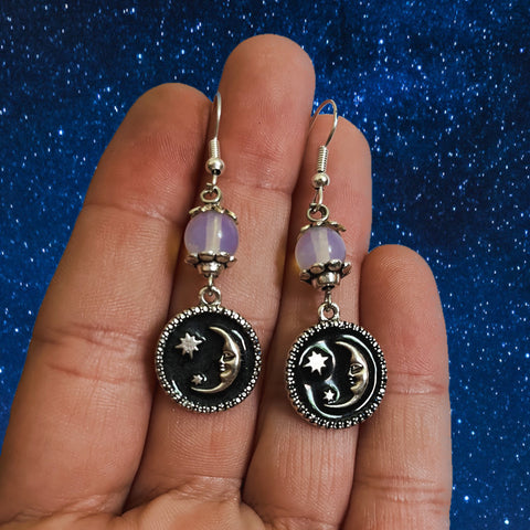Opalite Glow Crescent Moon Earrings