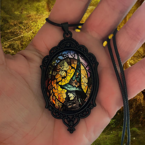 Stained Glass Witch Cabochon Necklace