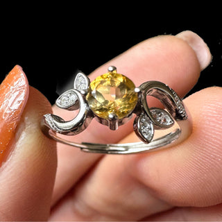 Citrine & Leaf Sterling Silver Adjustable Ring