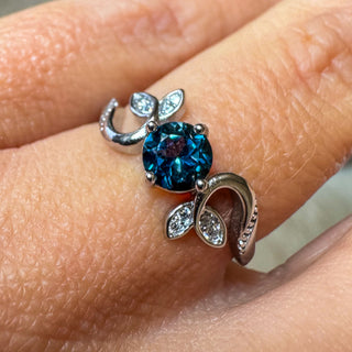 Blue Topaz & Leaf Sterling Silver Adjustable Ring