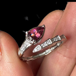 Garnet Serpent Sterling Silver Adjustable Ring