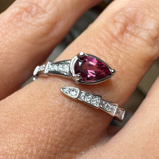 Garnet Serpent Sterling Silver Adjustable Ring
