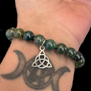 Moss Agate Crystal Triquetra Bracelet