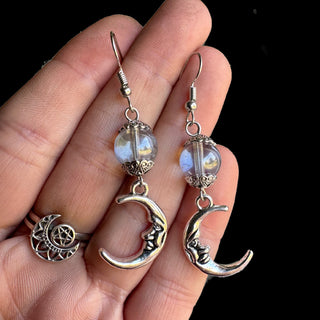 Aqua Aura Crescent Moon Earrings