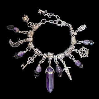 The Violet Grimoire ~ Amethyst & Obsidian Charm Bracelet
