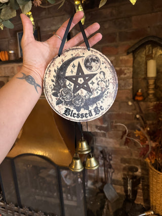 The Moonlit Blessing Bells ~ Blessed Be Wooden Hanging Plaque