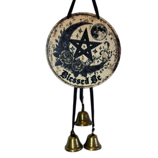 The Moonlit Blessing Bells ~ Blessed Be Wooden Hanging Plaque
