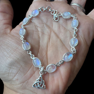 Threefold Moon ~ Rainbow Moonstone & Sterling Silver Triquetra Bracelet
 ~ Only 2 Available