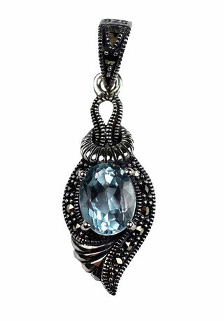 Azure Nocturne ~ Blue Topaz & Marcasite Sterling Silver Pendant