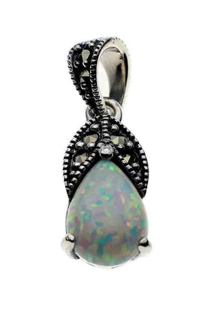 Opaline Veil ~ Opal & Marcasite Sterling Silver Pendant