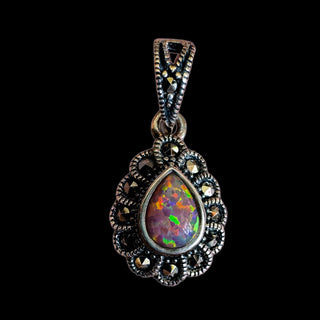 Ember Veil ~ Pink Fire Opal & Marcasite Sterling Silver Pendant