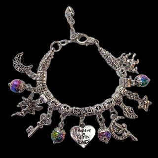 Whispering Fae ~ Rainbow Aura Lava Stone Charm Bracelet
