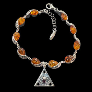 Ember Eye ~ Amber, Garnet & Sterling Silver Bracelet
