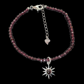 Garnet Sol ~ Garnet & Sterling Silver Sun Bracelet