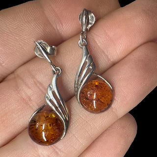 Amber Flame ~ Sterling Silver Amber Drop Earrings
