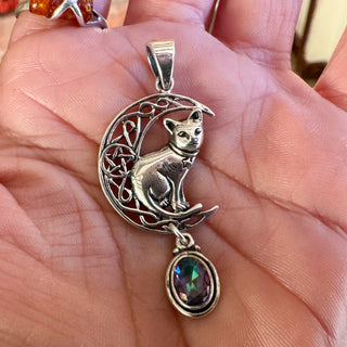 The Moonwhisper ~ Mystic Topaz & Sterling Silver Cat Pendant