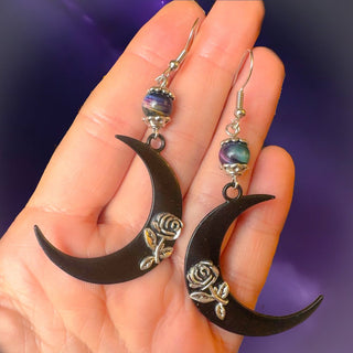 Rainbow Tigers Eye Rose Moon Earrings
