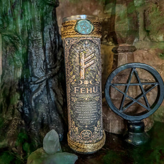 Fehu – Elder Futhark Runic Prosperity Spell Candle