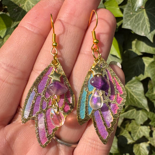 WhimsyWings ~ Amethyst & Aura Drop Fairy Wing Earrings