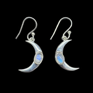 Lunar Whispers ~ Rainbow Moonstone Crescent Earrings