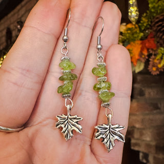 Verdant Grove ~ Peridot Woodland Leaf Earrings