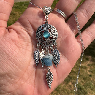 Aquamarine & Cat’s Eye Dreamcatcher Necklace