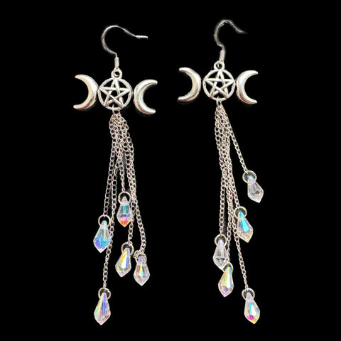 Triple Moon Aura Cascade Earrings