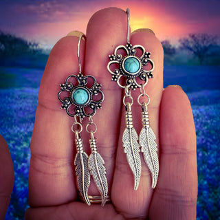 Turquenite Flower Dream Catcher Earrings