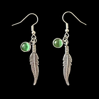 Cats Eye Crystal Feather Earrings