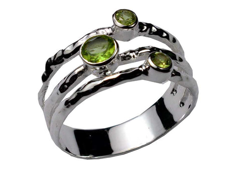 Banded Peridot Ring~ Sterling Silver
