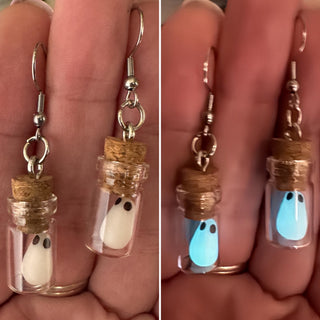 Spirit in a Bottle Earrings ~ Glow-in-the-Dark Ghost Vial Earrings