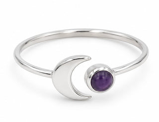 Amethyst Moonlight ~ Sterling Silver Crescent Moon Ring