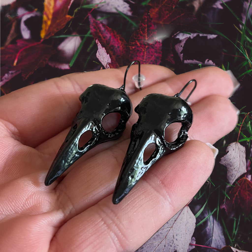 Black Raven Skull Earrings