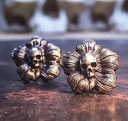 Flower Skull Stud Earrings